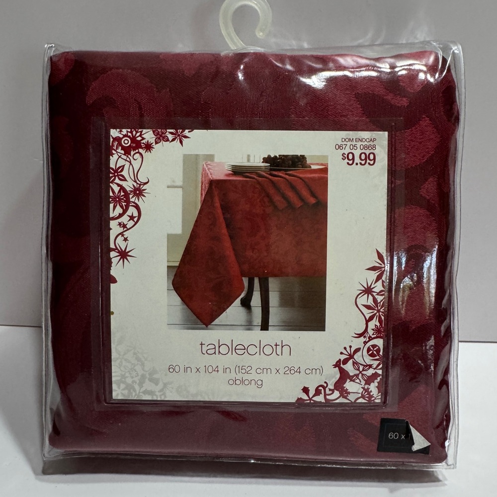 Target Oblong Tablecloth 60x104 Burgundy Red Damask Jacquard Cotton Blend NEW